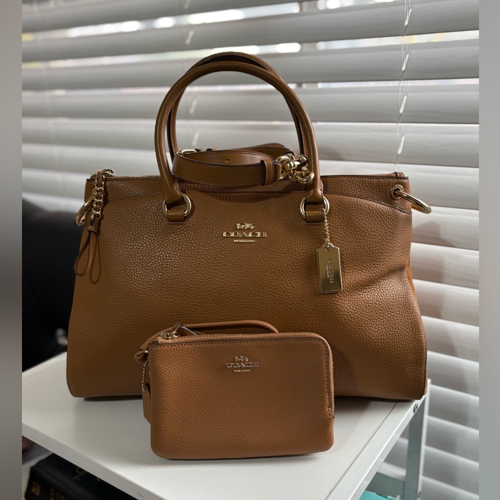 Coach Pebbled Leather Satchel and Wristlet in Brown